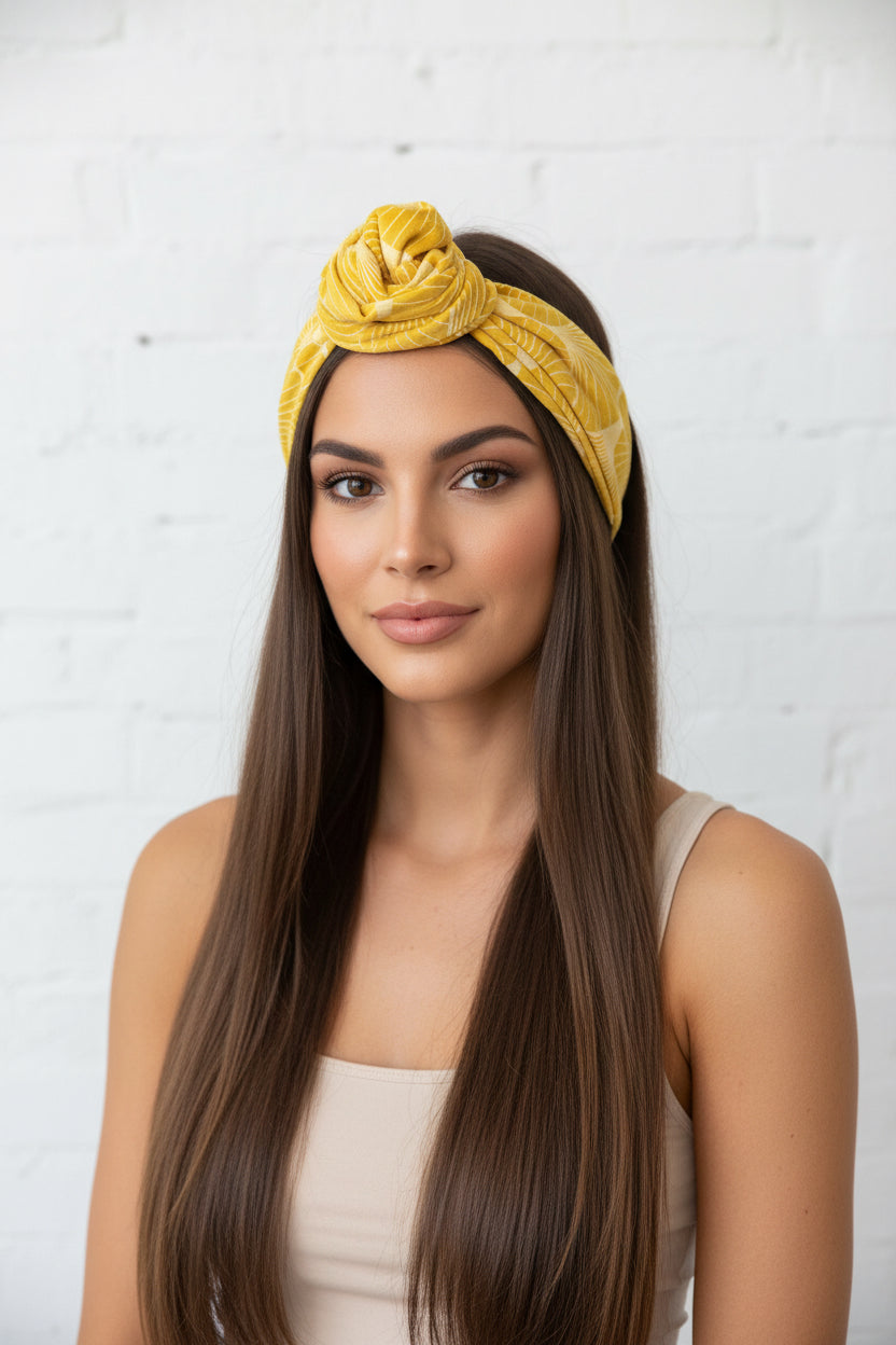 Bandeau Velours Soleil Jaune Fait Main