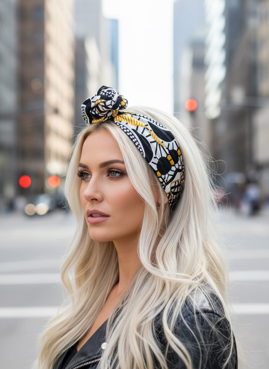 Bandeau collection africaine Wax, noir et doré