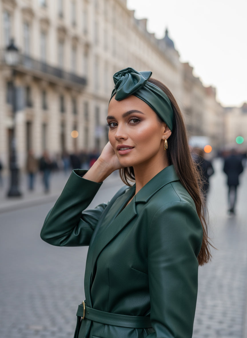 Bandeau simili cuir vert
