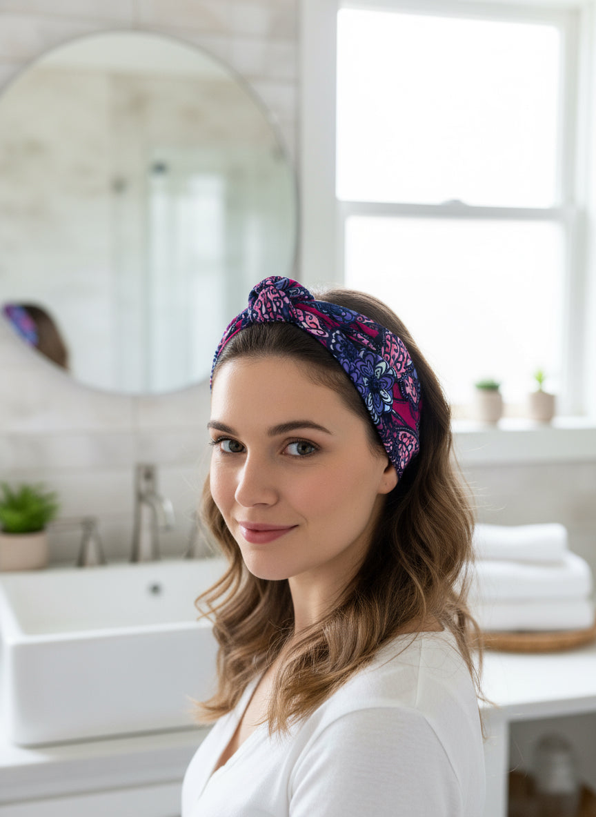 Bandeau collection africaine Wax violette et fuchsia