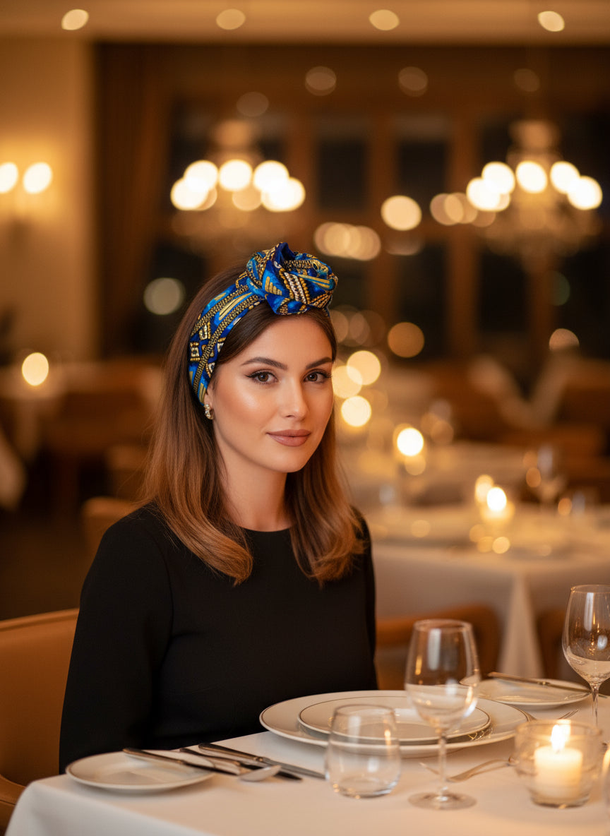 Bandeau collection Wax, bleu, doré, géométrique